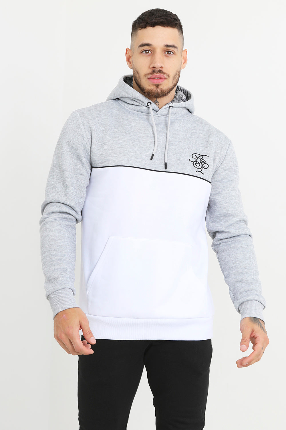Brave Soul Light Grey Colour Block Overhead Hoodie - Light Grey Image 1