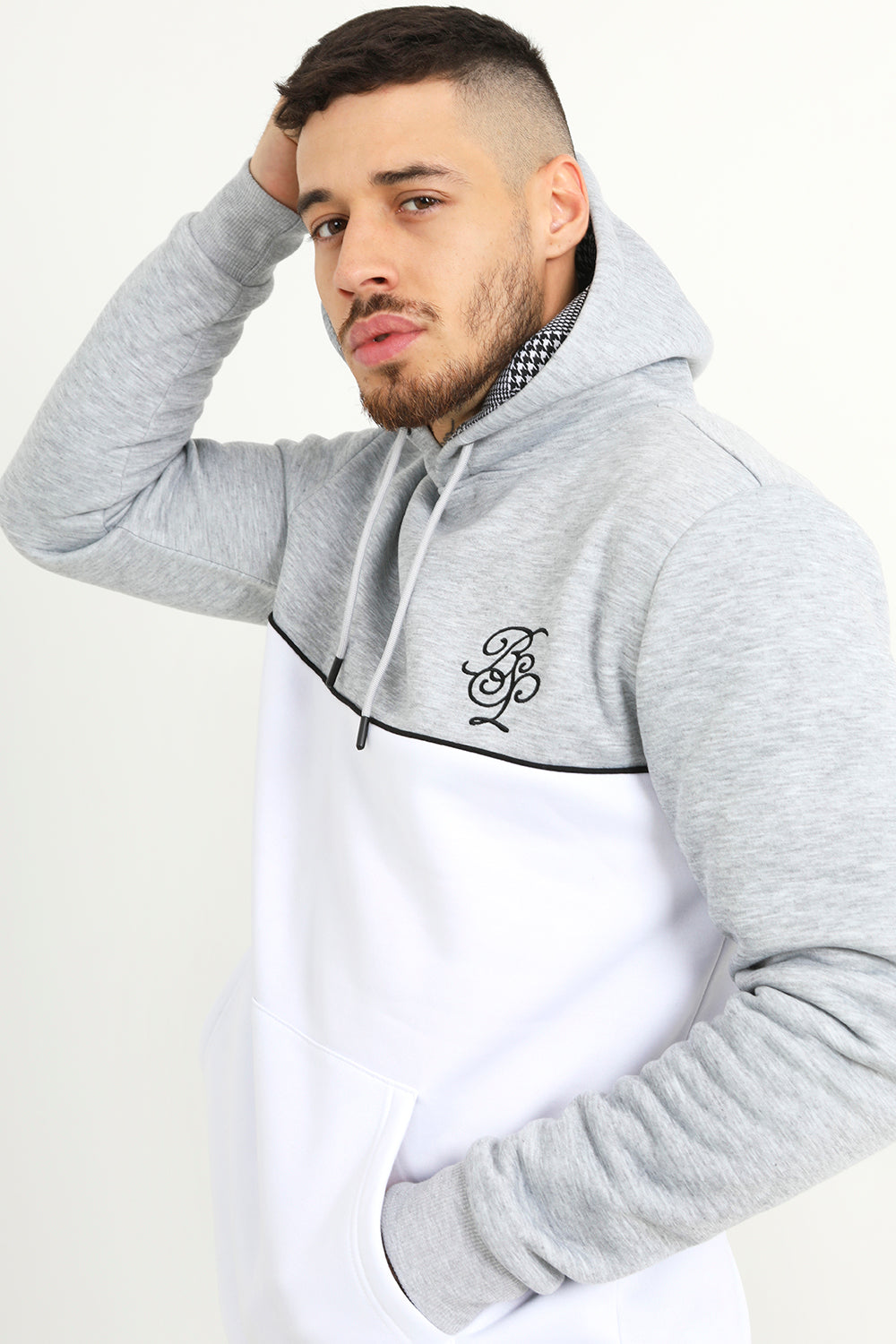 Brave Soul Light Grey Colour Block Overhead Hoodie - Light Grey Image 3