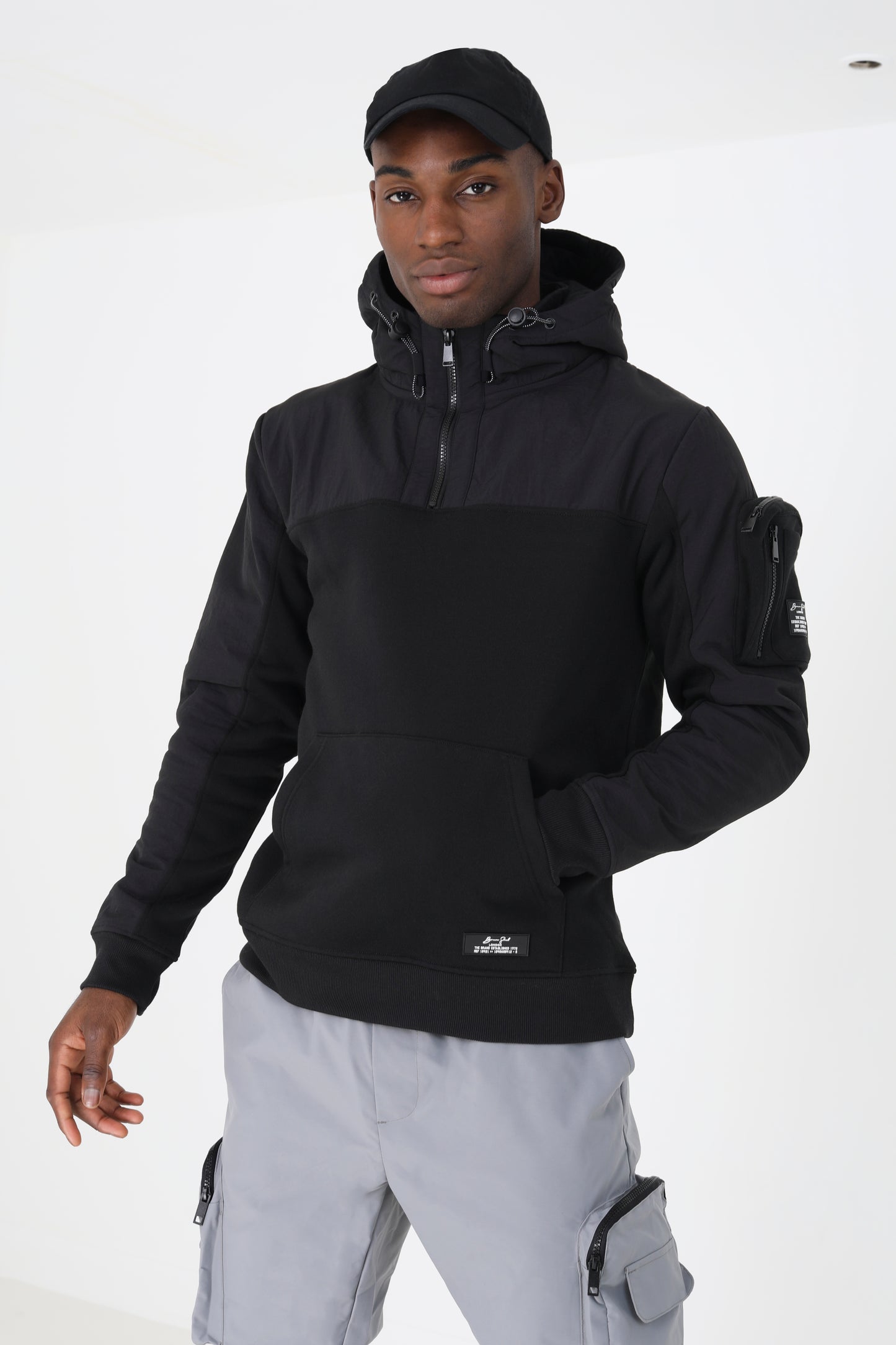 Brave Soul Black Mixed Fabric Overhead Hoodie - Black Image 1