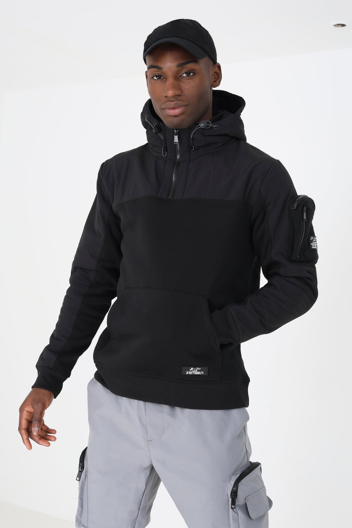 Brave Soul Black Mixed Fabric Overhead Hoodie - Black Image 1