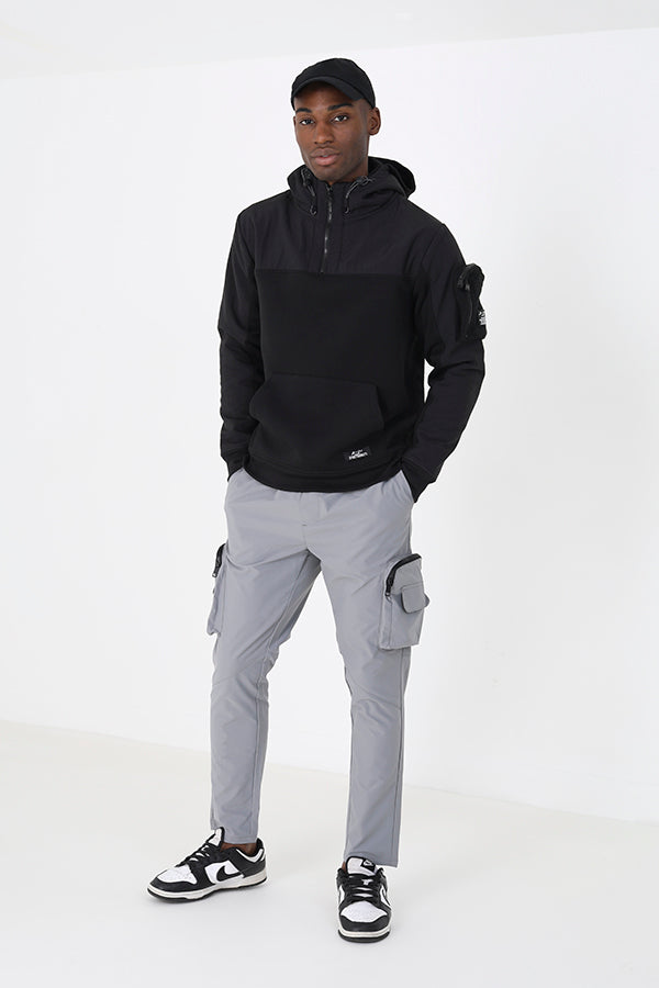 Brave Soul Black Mixed Fabric Overhead Hoodie - Black Image 2