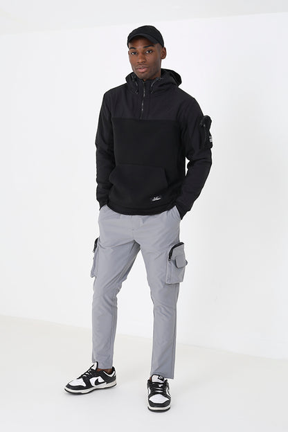 Brave Soul Black Mixed Fabric Overhead Hoodie - Black Image 2
