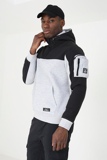 Brave Soul Light Grey Mixed Fabric Overhead Hoodie - Light Grey Image 1