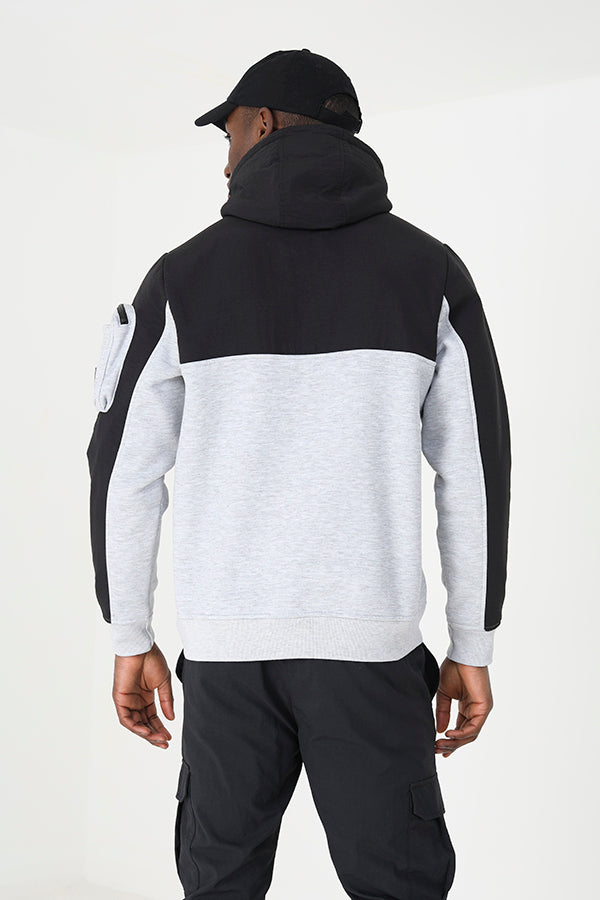 Brave Soul Light Grey Mixed Fabric Overhead Hoodie - Light Grey Image 2