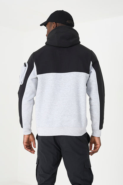 Brave Soul Light Grey Mixed Fabric Overhead Hoodie - Light Grey Image 2