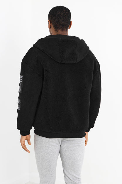 Brave Soul Black Teddy Cargo Style Jacket - Black Image 2