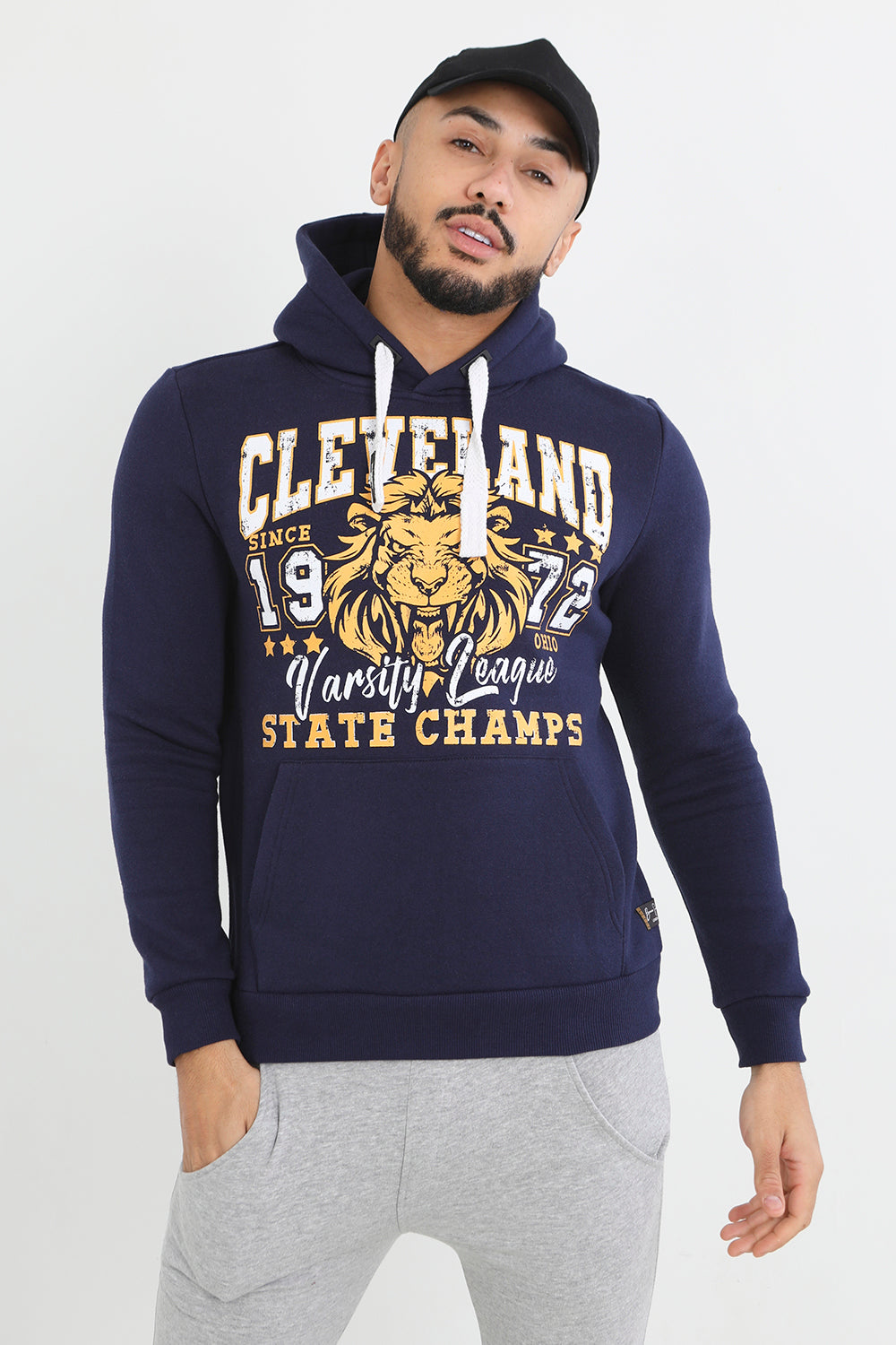 Brave Soul Navy Graphic Print Hoodie - Navy Image 1