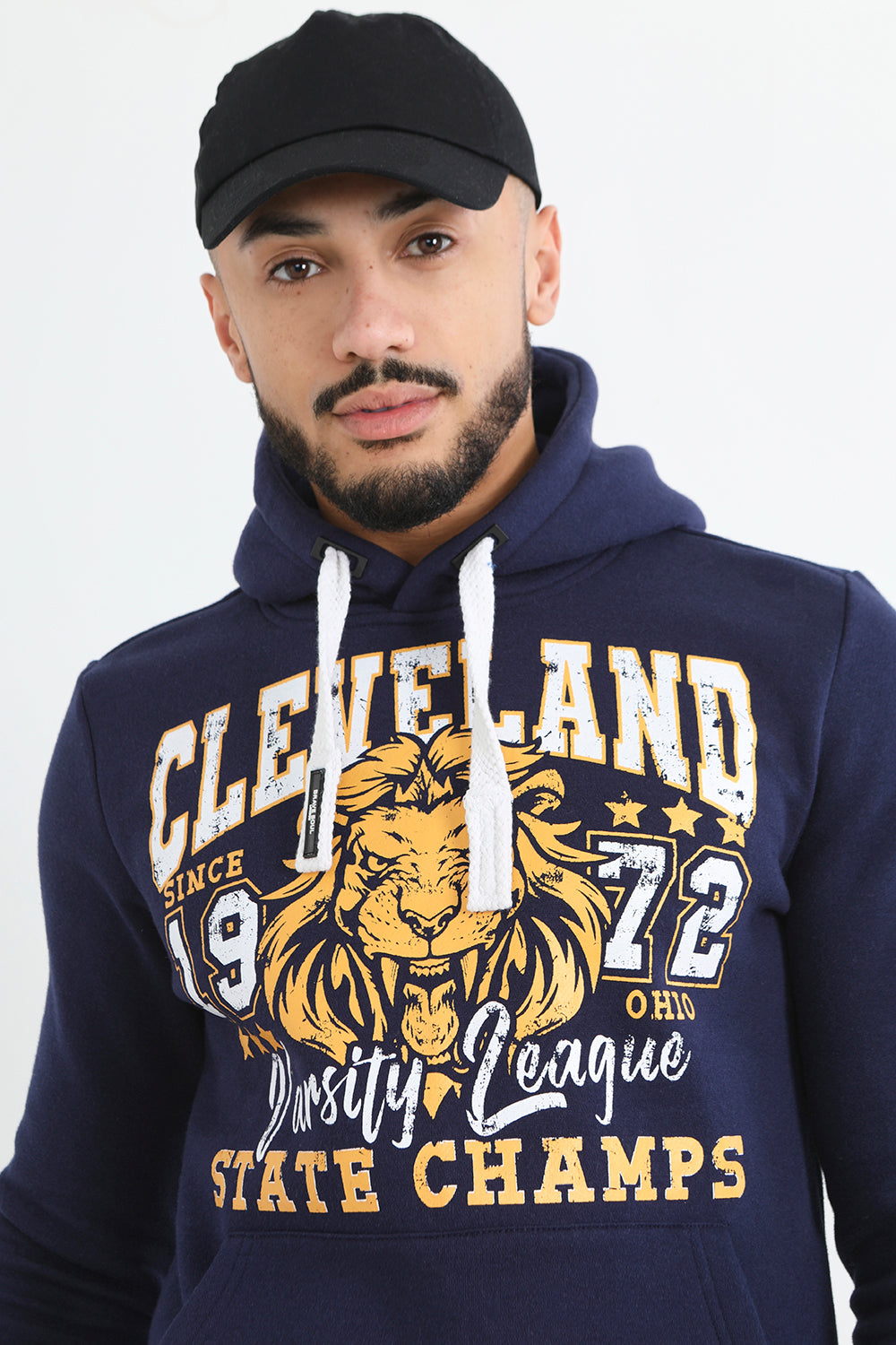 Brave Soul Navy Graphic Print Hoodie - Navy Image 3