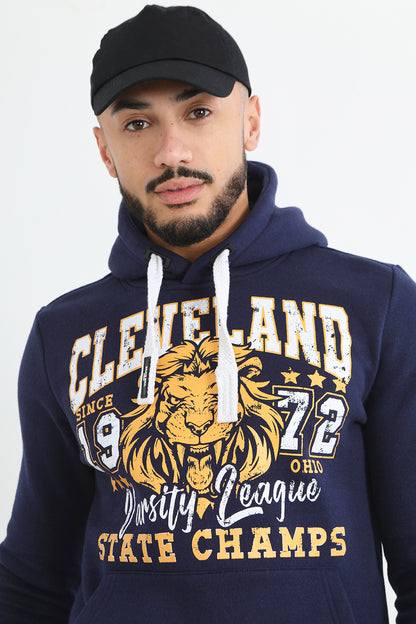 Brave Soul Navy Graphic Print Hoodie - Navy Image 3