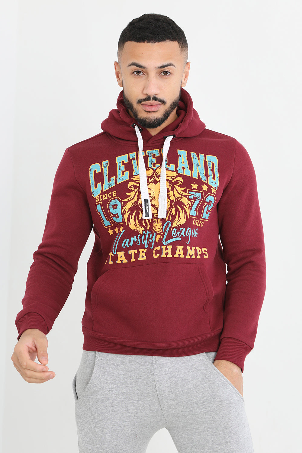 Brave Soul Burgundy Graphic Print Hoodie - Burgundy Image 1