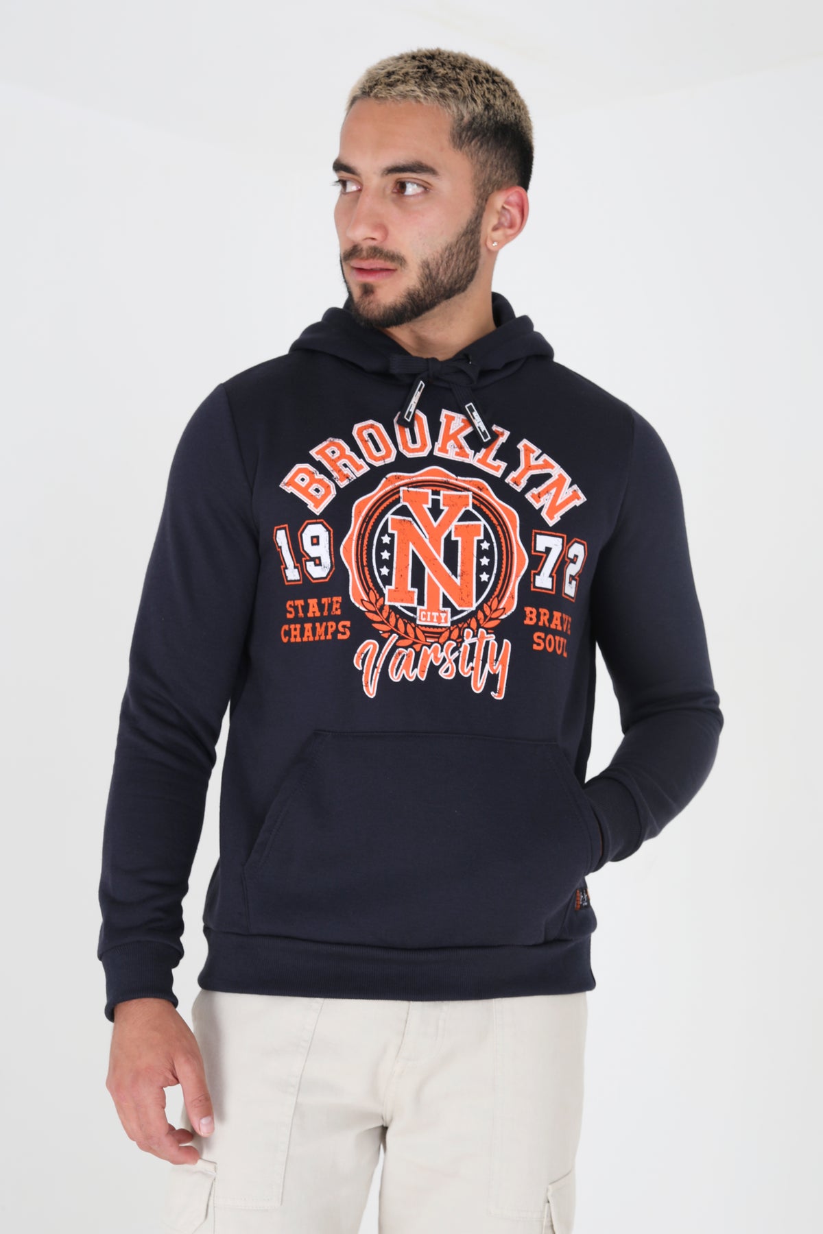 Brave Soul Navy Overhead Hoodie - Navy Image 1