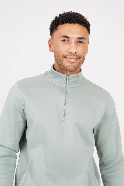 Brave Soul Green Funnel Neck 1/4 Zip Sweatshirt - Green Image 4