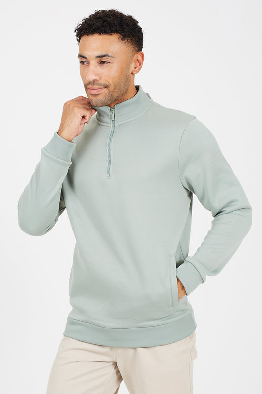Brave Soul Green Funnel Neck 1/4 Zip Sweatshirt - Green Image 1