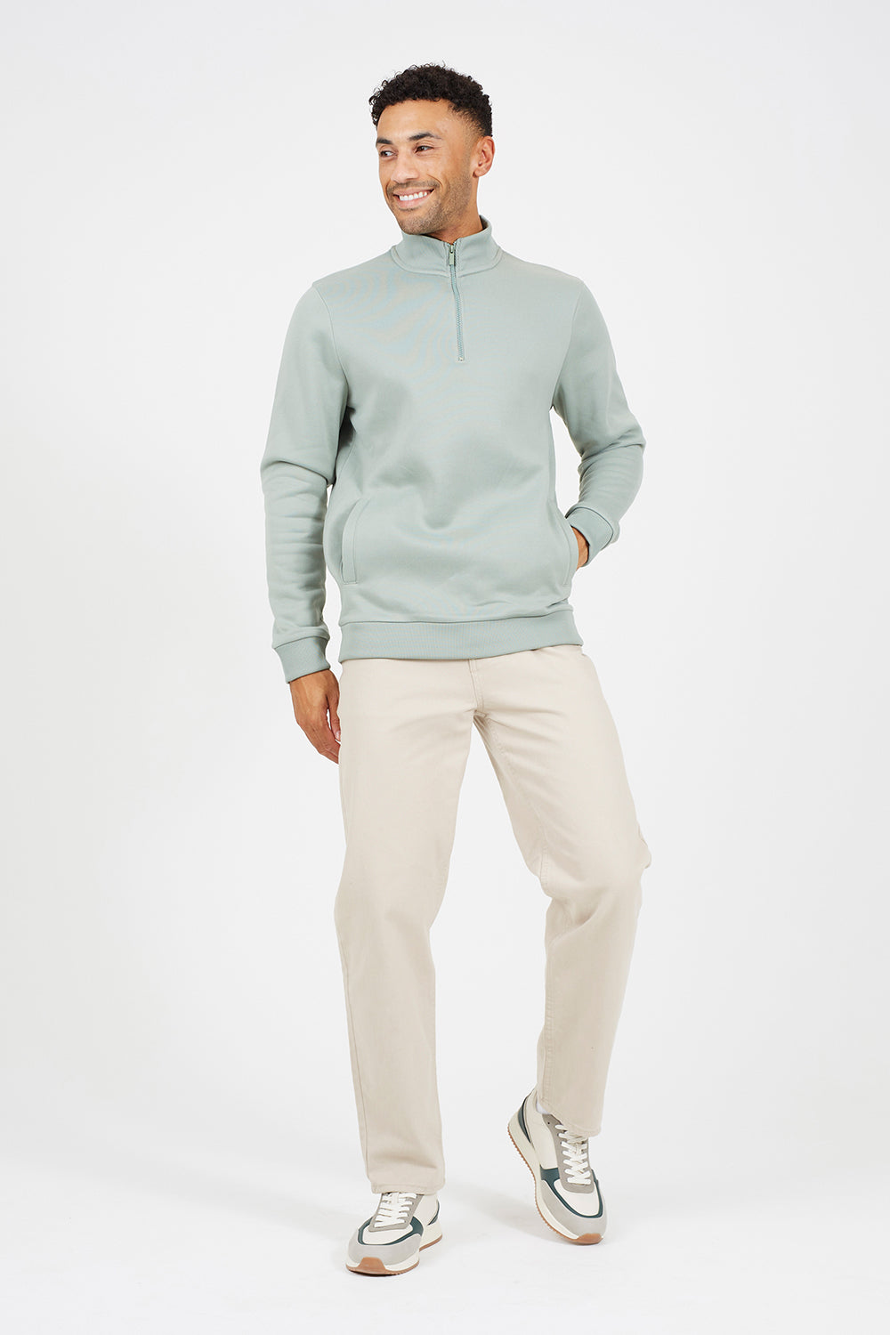 Brave Soul Green Funnel Neck 1/4 Zip Sweatshirt - Green Image 3