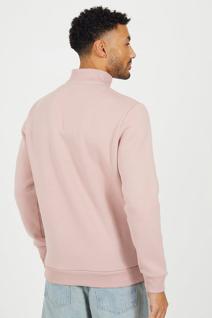 Brave Soul Pink Funnel Neck 1/4 Zip Sweatshirt - Pink Image 2