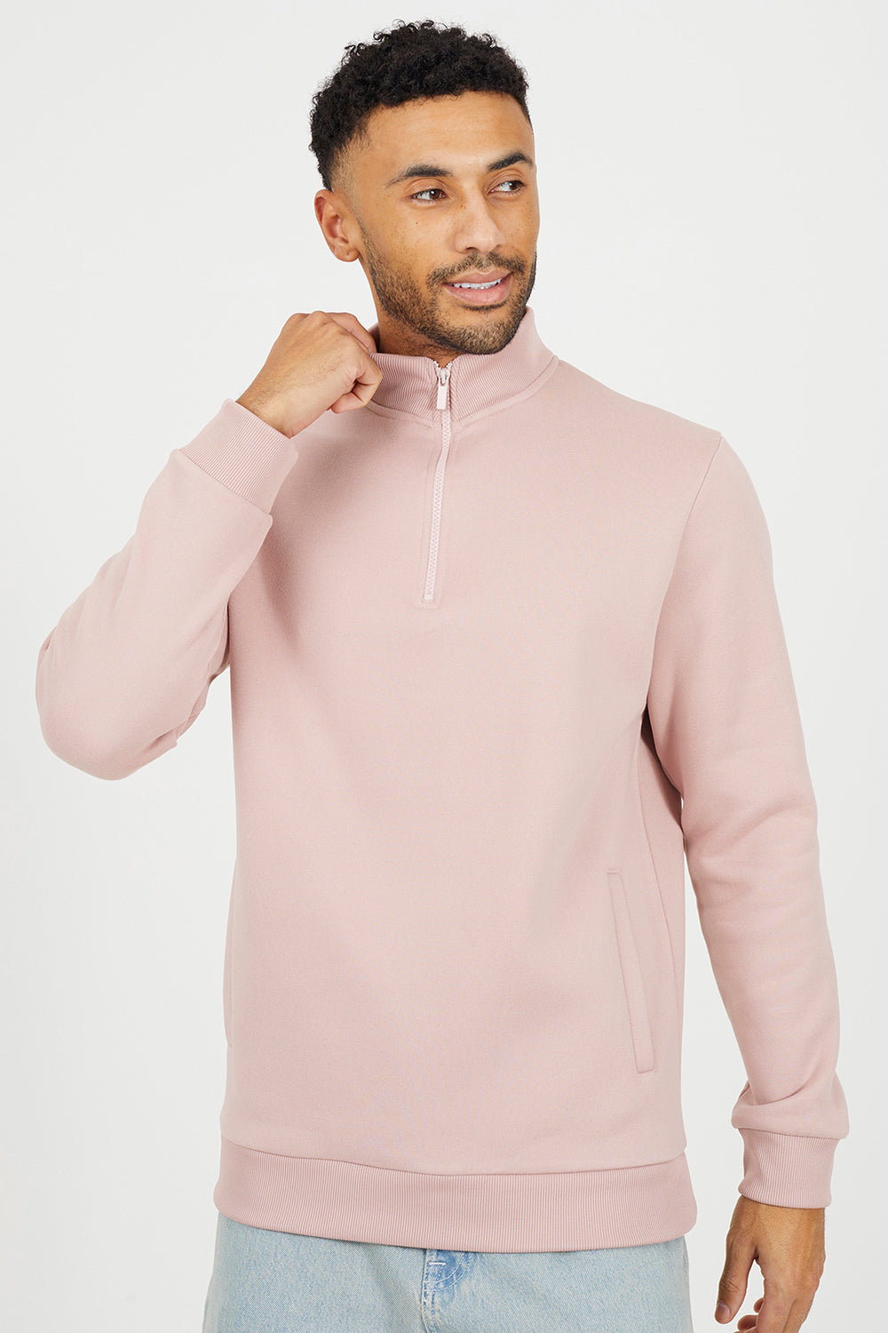 Brave Soul Pink Funnel Neck 1/4 Zip Sweatshirt - Pink Image 1