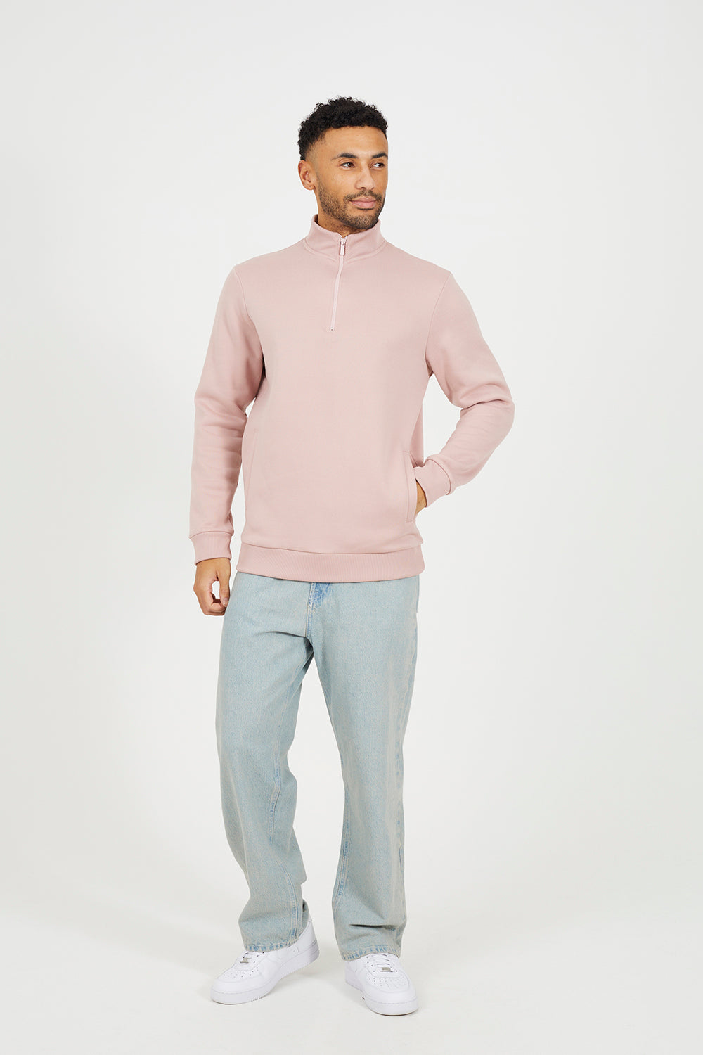 Brave Soul Pink Funnel Neck 1/4 Zip Sweatshirt - Pink Image 3