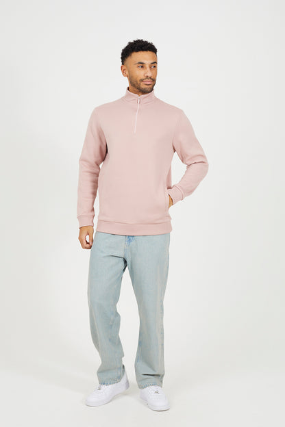 Brave Soul Pink Funnel Neck 1/4 Zip Sweatshirt - Pink Image 3