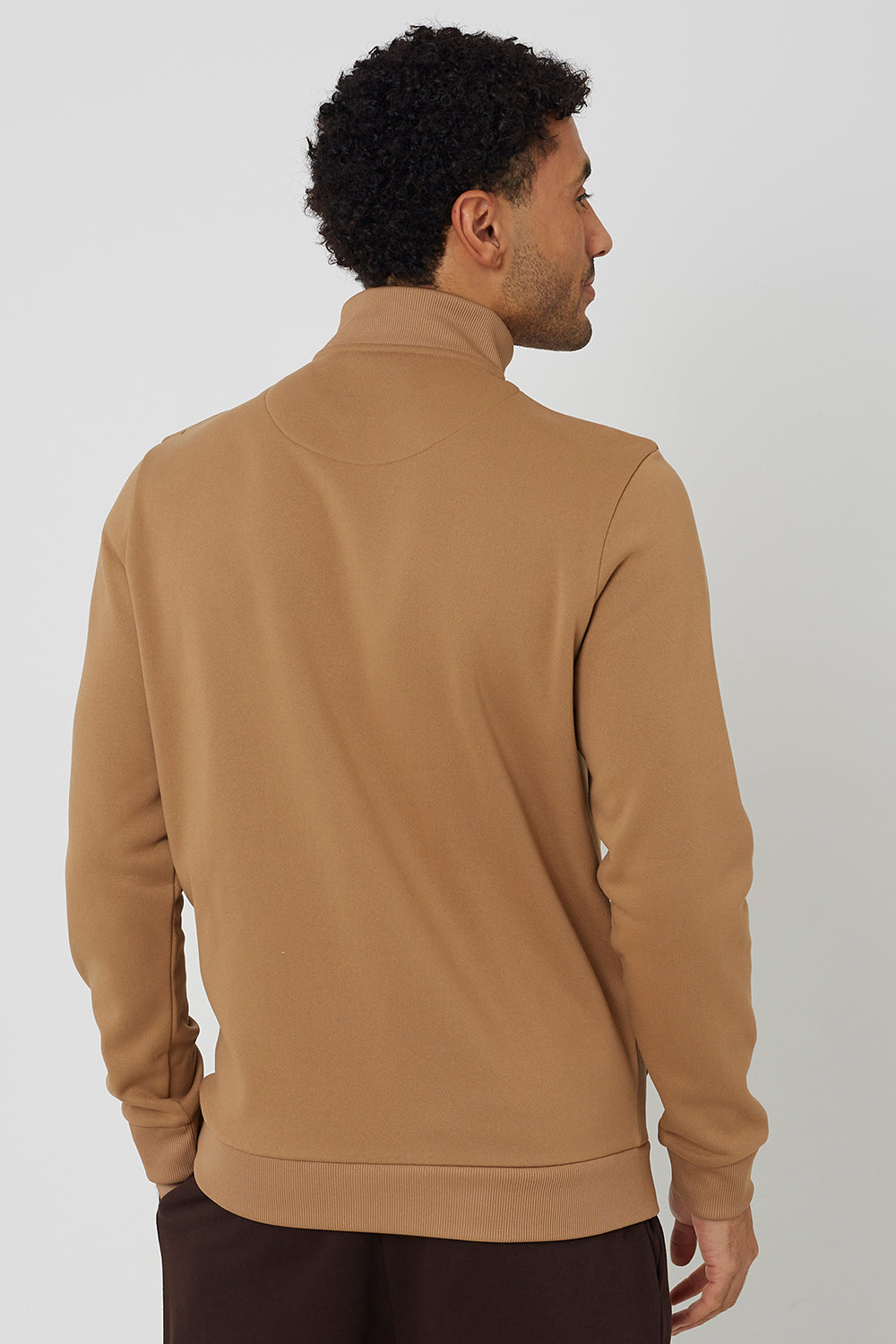 Brave Soul Camel Funnel Neck 1/4 Zip Sweatshirt - Camel Image 2