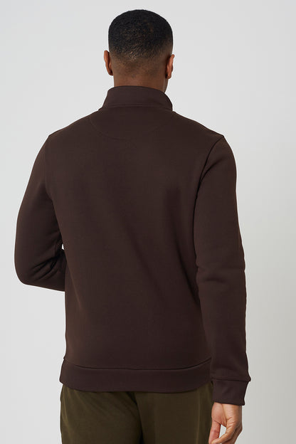 Brave Soul Chocolate Funnel Neck 1/4 Zip Sweatshirt - Chocolate Image 2