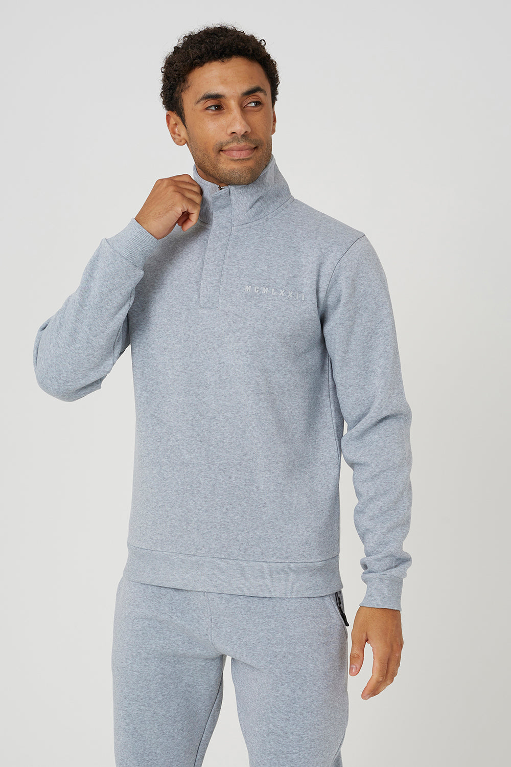 Brave Soul Light Grey Quarter Zip Sweatshirt - Light Grey Image 1