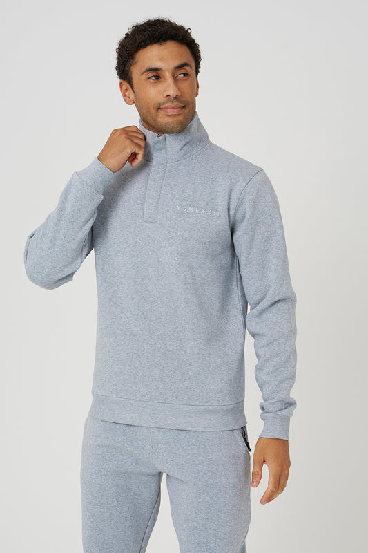 Brave Soul Light Grey Quarter Zip Sweatshirt - Light Grey Image 1