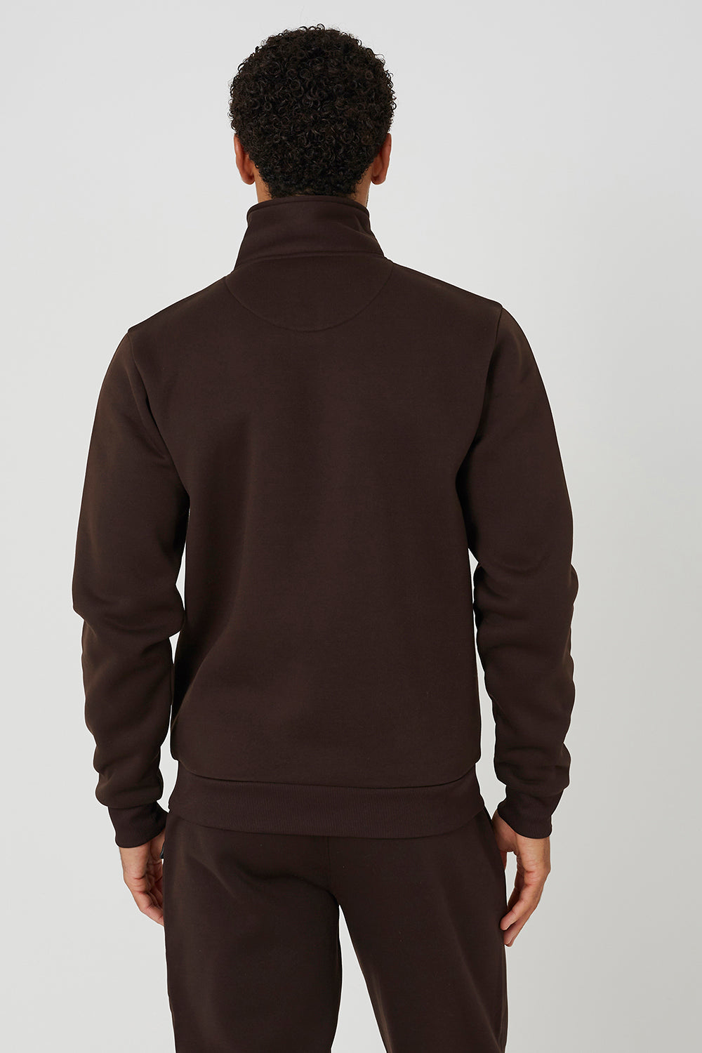 Brave Soul Chocolate Quarter Zip Sweatshirt - Chocolate Image 2
