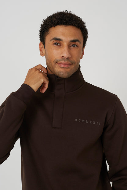 Brave Soul Chocolate Quarter Zip Sweatshirt - Chocolate Image 4