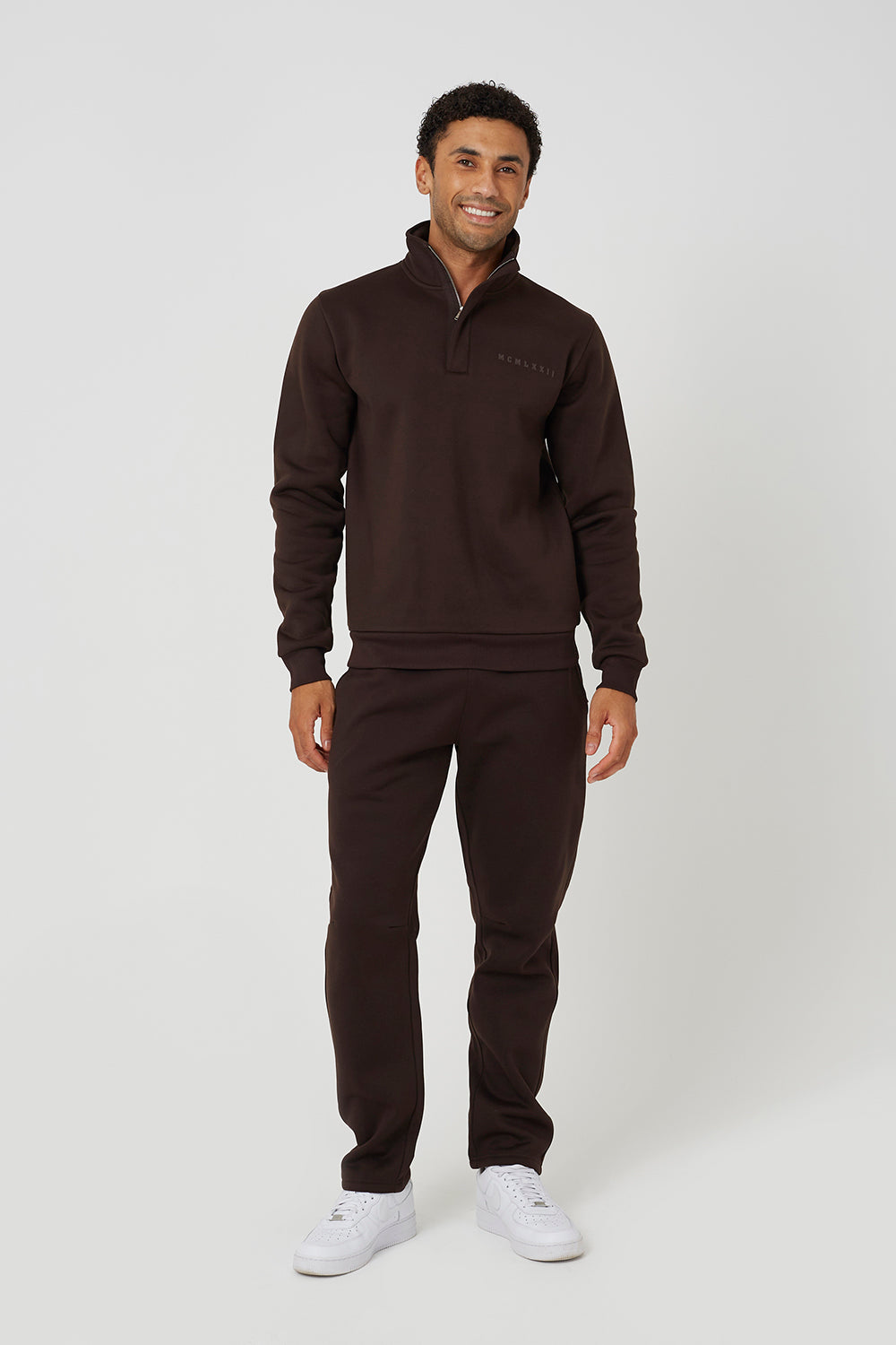 Brave Soul Chocolate Quarter Zip Sweatshirt - Chocolate Image 3