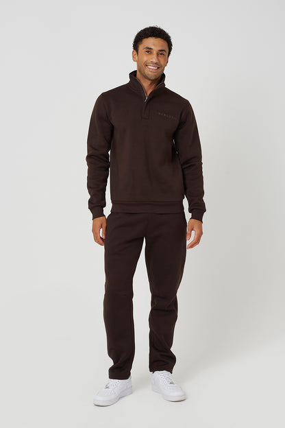 Brave Soul Chocolate Quarter Zip Sweatshirt - Chocolate Image 3