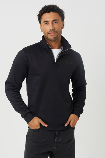Brave Soul Black Quarter Zip Sweatshirt - Black Image 1