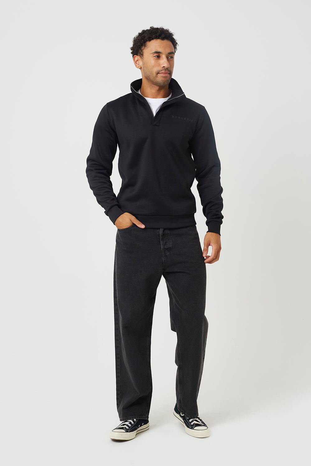 Brave Soul Black Quarter Zip Sweatshirt - Black Image 3