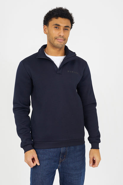 Brave Soul Navy Quarter Zip Sweatshirt - Navy Image 1