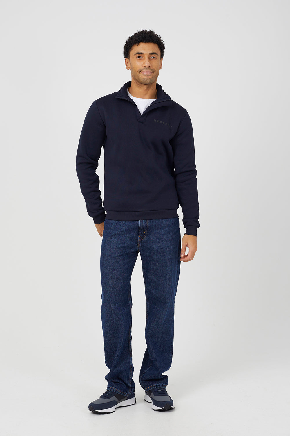 Brave Soul Navy Quarter Zip Sweatshirt - Navy Image 3