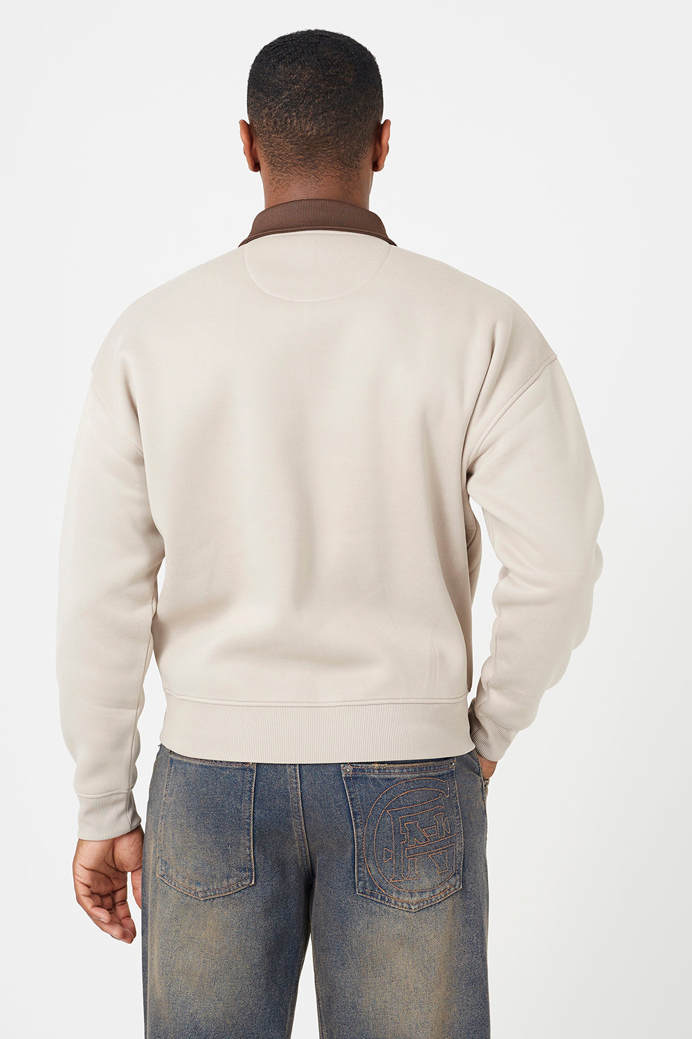 Brave Soul Light Sand Contrast Collar Long Sleeve Polo Shirt - Light Sand Image 2