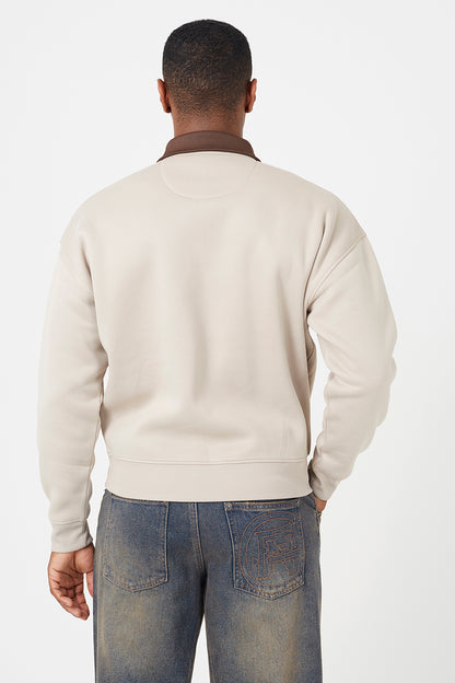 Brave Soul Light Sand Contrast Collar Long Sleeve Polo Shirt - Light Sand Image 2