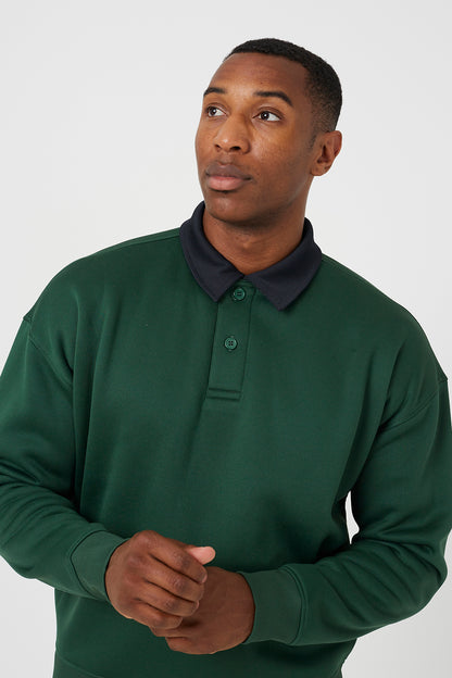 Brave Soul Green Contrast Collar Long Sleeve Polo Shirt - Green Image 4