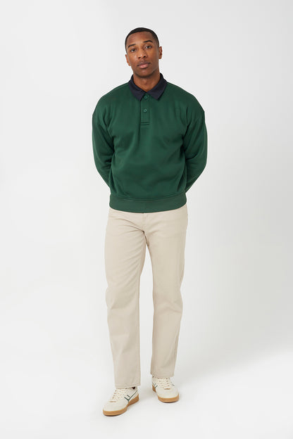 Brave Soul Green Contrast Collar Long Sleeve Polo Shirt - Green Image 3