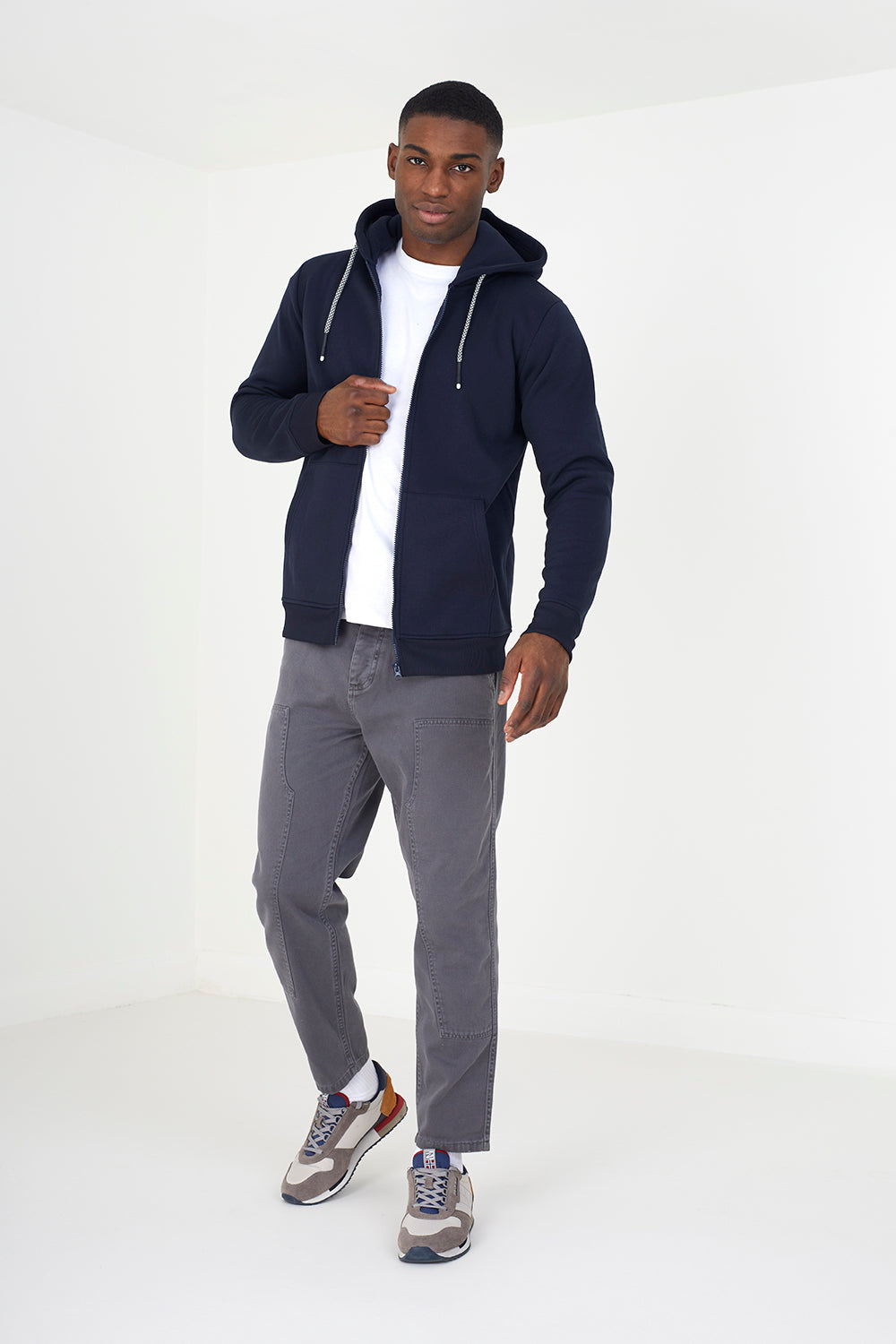 Brave Soul Navy Zip Through Hoodie - Navy Image 3