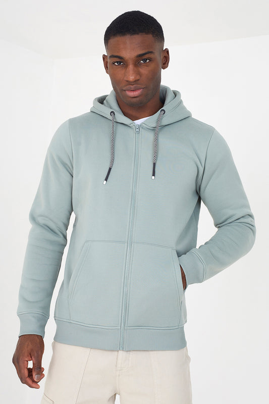 Brave Soul Light Green Zip Through Hoodie - Light Green Image 1