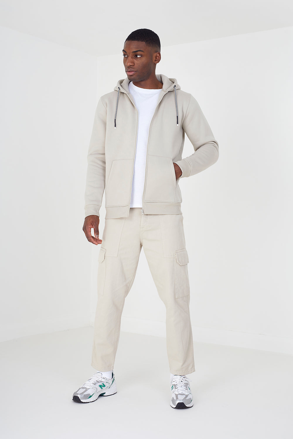 Brave Soul Light Stone Zip Through Hoodie - Light Stone Image 3