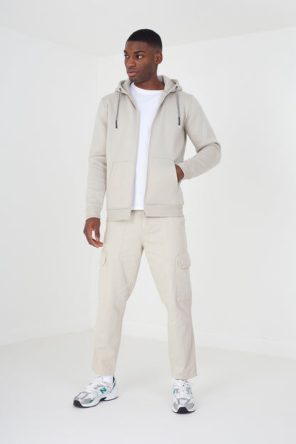 Brave Soul Light Stone Zip Through Hoodie - Light Stone Image 3