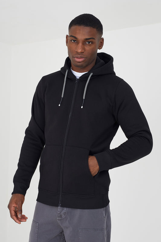 Brave Soul Black Zip Through Hoodie - Black Image 1