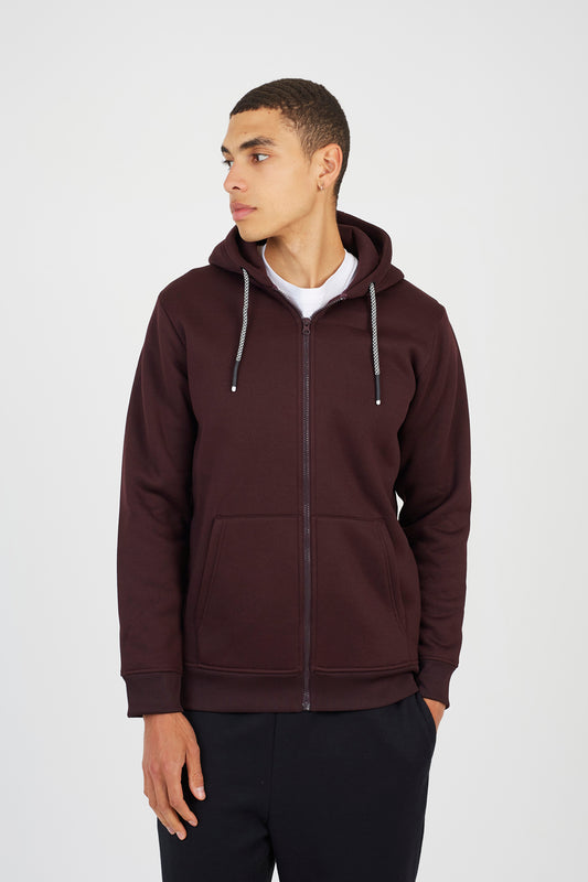 Brave Soul Burgundy Zip Through Hoodie - Burgundy Image 1