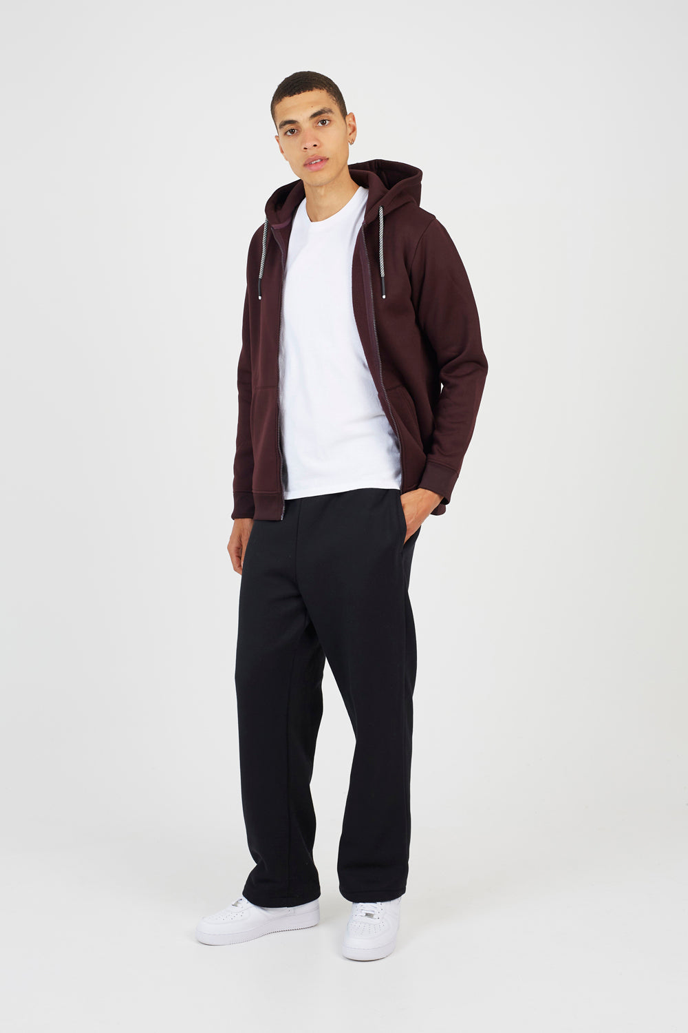 Brave Soul Burgundy Zip Through Hoodie - Burgundy Image 3
