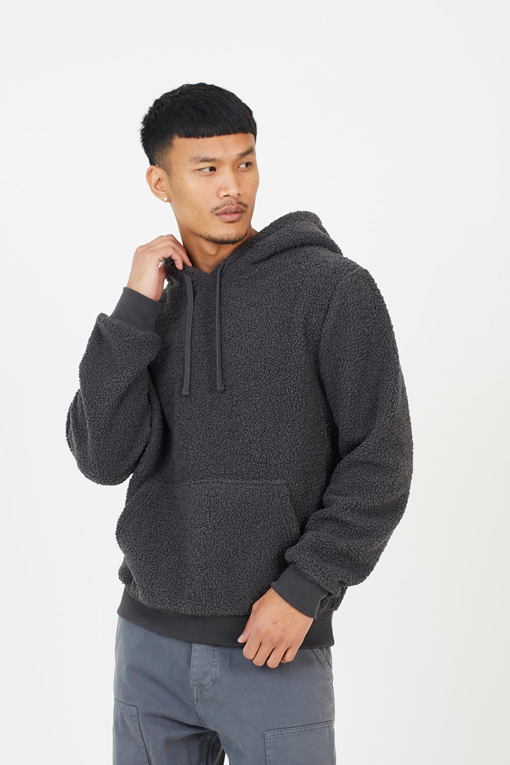 Brave Soul Charcoal Teddy Fleece Hoodie - Charcoal Image 1