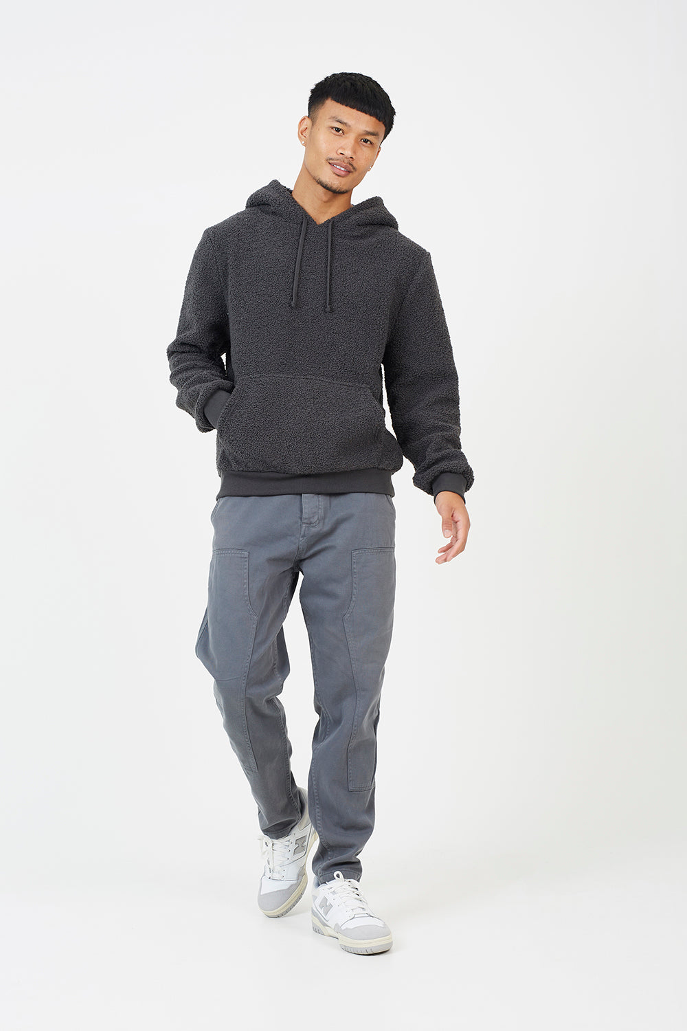 Brave Soul Charcoal Teddy Fleece Hoodie - Charcoal Image 3