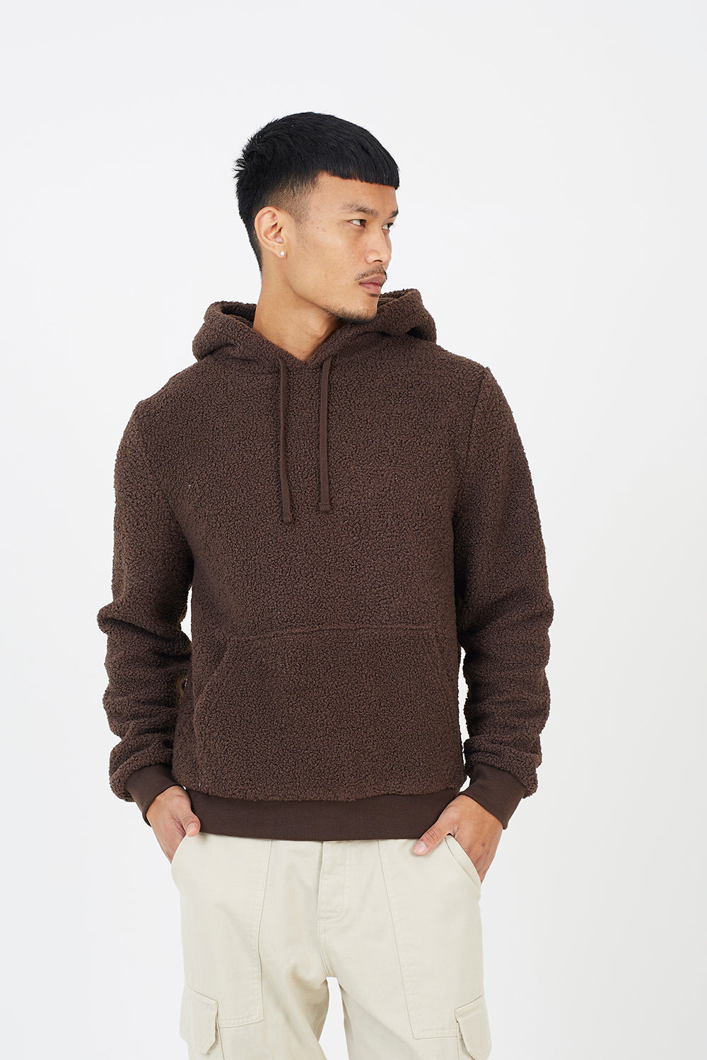 Brave Soul Brown Teddy Fleece Hoodie - Brown Image 1