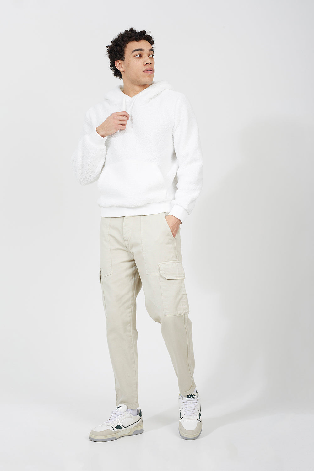 Brave Soul Cream Teddy Fleece Hoodie - Cream Image 3