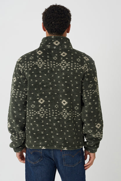 Brave Soul Khaki Patterned Quarter Zip Borg Fleece - Khaki Image 2